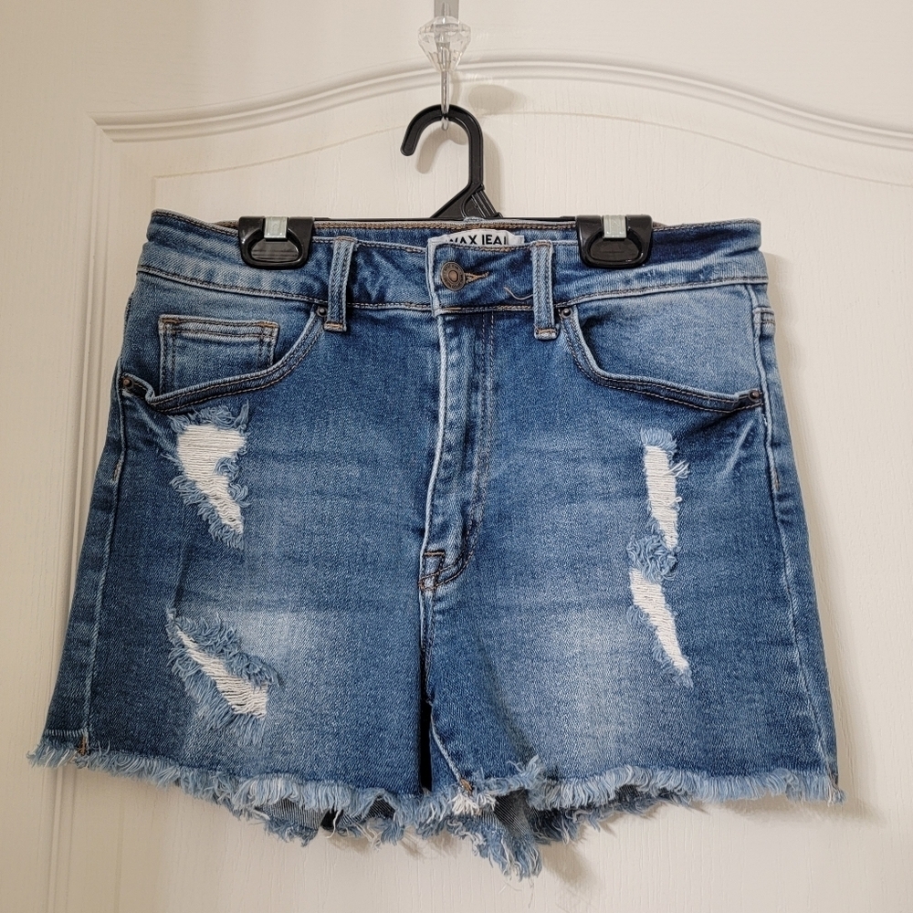 Wax Jean Collection, Size L Blue Distressed Denim Jeans, Gently Used Condition.